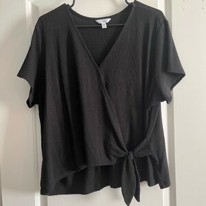 Time and Tru Black Wrap Tie Blouse